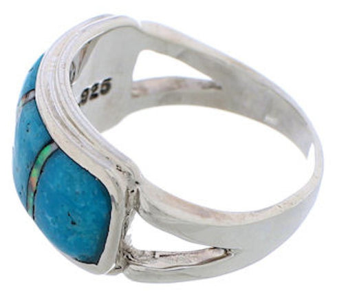Southwestern Turquoise Opal Inlay Silver Ring Size 6 EX50829